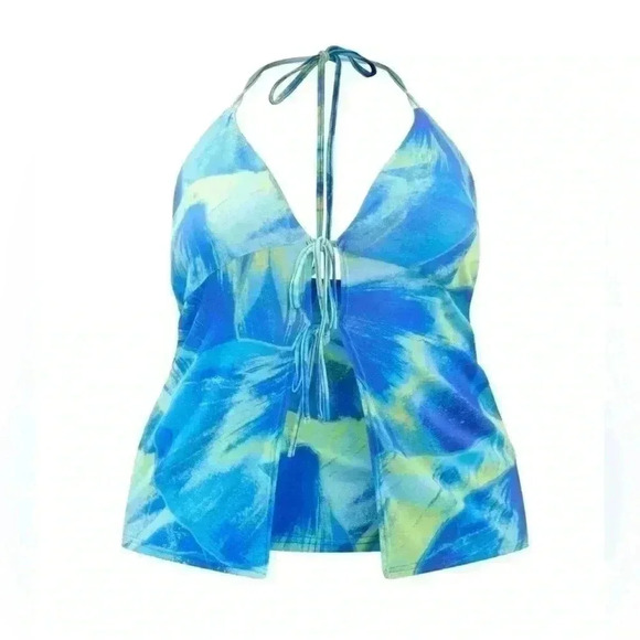 PrettyLittleThings Women’s Blue Abstract Floral Burn Out Printed Top Size 8 - Picture 6 of 7